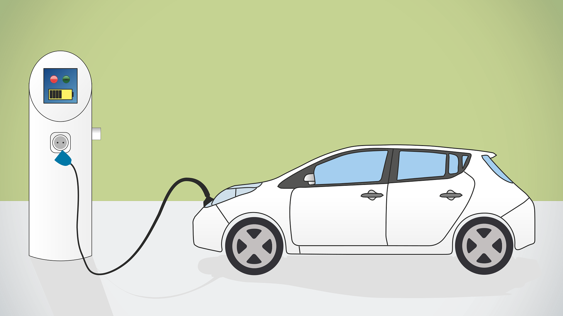 Illustration eines E-Autos beim Laden.