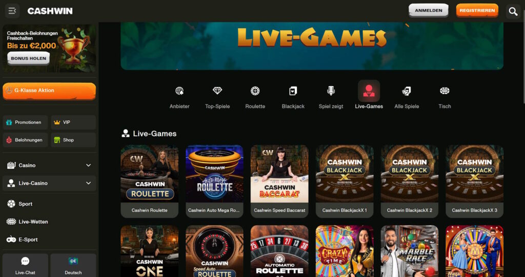 Cashwin Casino Live Games