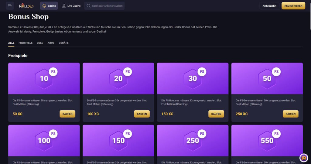 RollXO Casino Bonus Shop