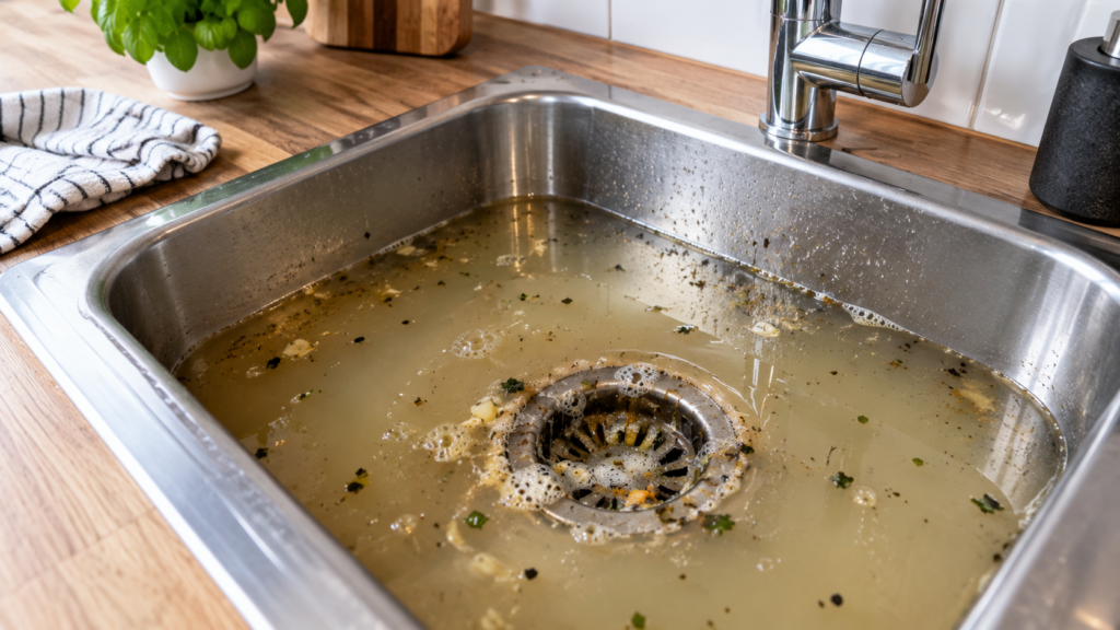 Verstopfter Abfluss: Die besten Hausmittel und Tipps zur Reinigung 2 Verstopftes Spülbecken zu Hause